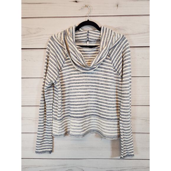Free‎ People Women's Blue White Striped Cowl Neck Long Sleeve Sweater Size XS - Picture 1 of 6